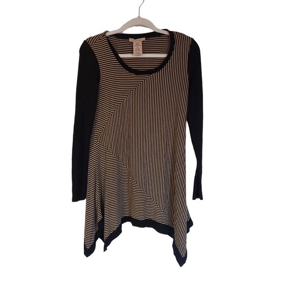 PHILOSOPHY SHARK BITE TUNIC SIZE MEDIUM LONG SLEEVE  BLACK TAN - Picture 1 of 6